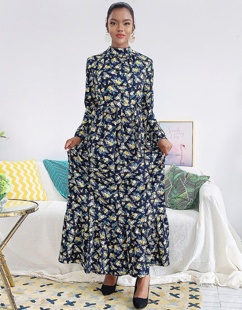 Flared Sleeve Abaya with Waist Tie Kaftan Dress